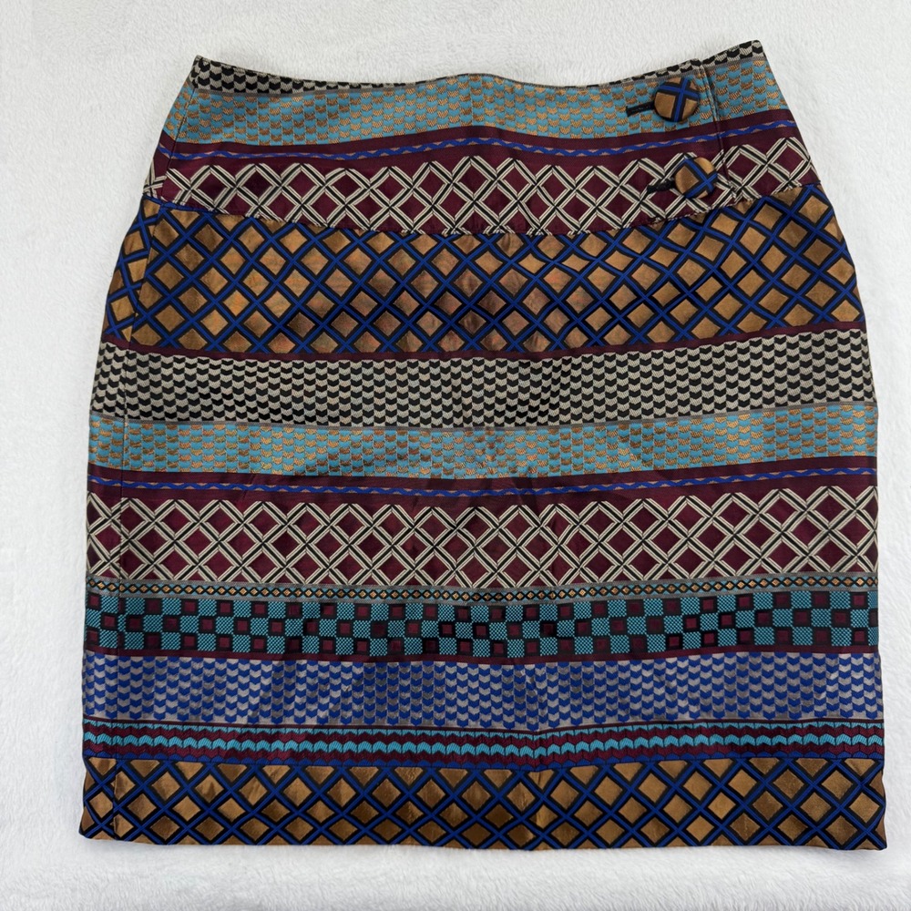 Maeve Anthropologie Audra Mini Skirt‎ 6 Metallic Geometric Tribal Mixed Jewel